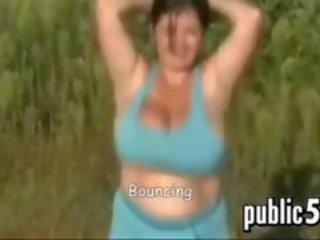 Bouncing And Flashing Big Breasts Outdoors